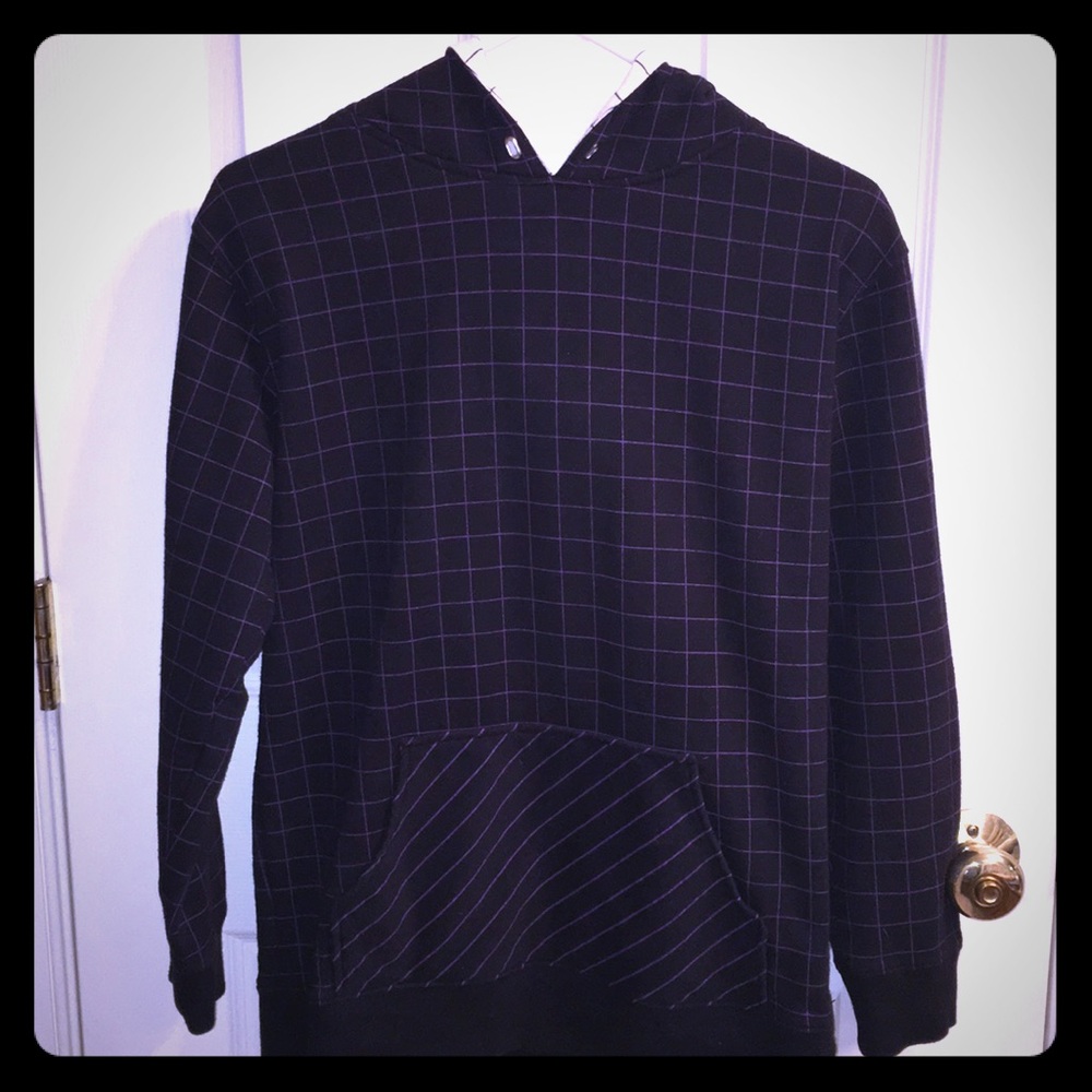 Black & Purple checkerboard pullover hoodie.